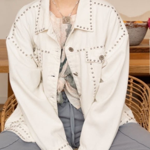 White Denim Jacket with silver studs - Picture 12 of 16